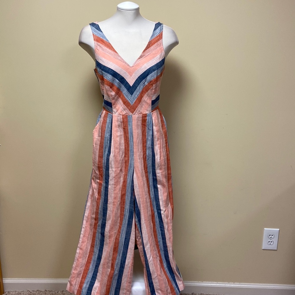Lucky Brand navy and peach striped jumpsuit size small NWT.